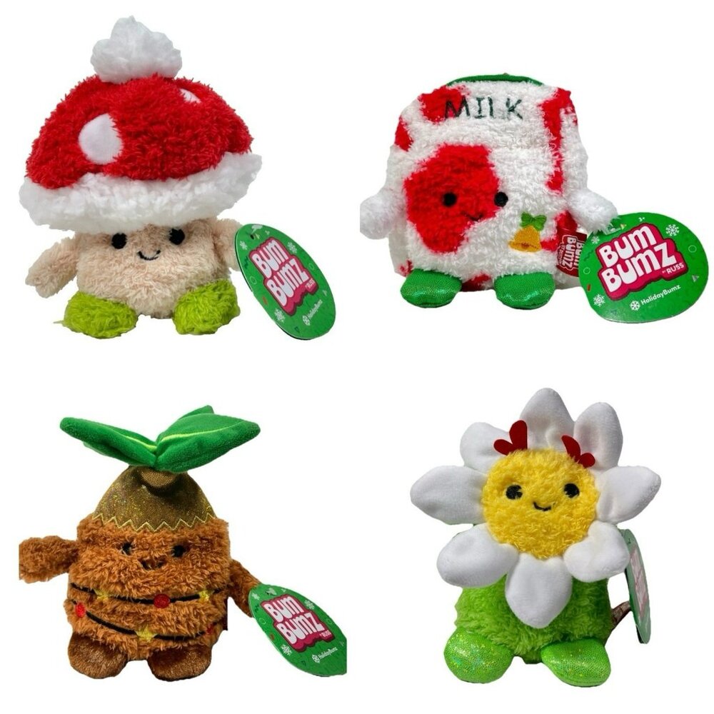 BumBumz HolidayBumz 4.5" Christmas Plush 4 Piece Bundle Set